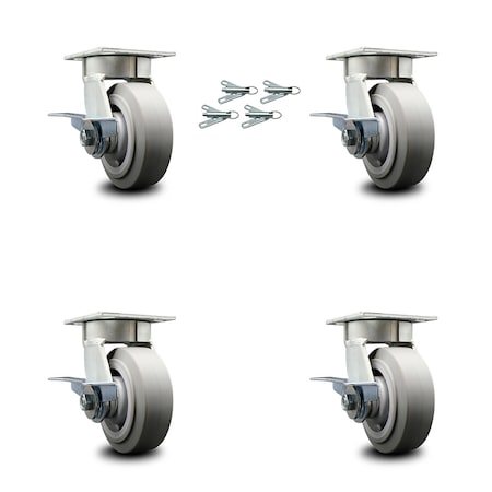 Service Caster 5 Inch Kingpinless Thermoplastic Wheel Caster Set with Brake and Swivel Lock SCC SCC-KP30S520-TPRRF-SLB-BSL-4